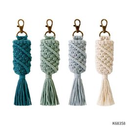 Keychains Rope Knot Hand-woven Keychain Female Pastoral Retro Style Tassel Hand Washing Bottle Net Pocket Car Key Ring