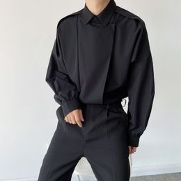 Men's Casual Shirts Men Folded Long Sleeve Niche Fashion Long Sleeve Loose Casual Shirts Men's Korean Japanese Harajuku Streetwear Shirt Tops Male 230516