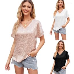 Women's T Shirts Silk V-Neck For Women Satin Short Sleeve Blouses Loose Casual Tee- T-Shirt Summer Tunic Tops Work Wear N7YE