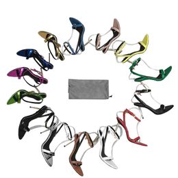 Designer Sandal Party Dress shoes heels shoe Nappa Padlock Pointy Nake SandalS Women Shoes Hardware Woman Metal Spike Heel szie 43