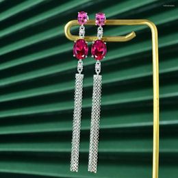 Dangle Earrings Handmade Tassels Ruby Diamond Earring Original 925 Sterling Silver Jewellery Party Wedding Drop For Women