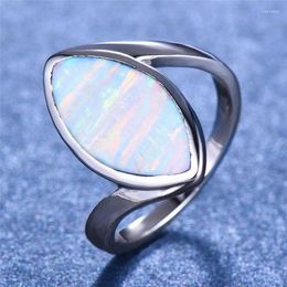 Wedding Rings Boho Male Female Blue White Fire Opal Ring Silver Color Band Jewelry Promise Love Engagement For Women