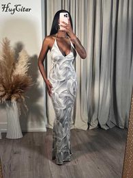 RUKAS 3D Print Halter Sleeveless Backless Ruched Lace Up Sexy Bodycon Maxi Dress Summer Women Y2K Outfit Festival Party Club