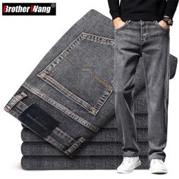 Men's Jeans 6 Colours Autumn Men Grey Straight-leg Jeans Business Casual Cotton Stretch Denim Pants Male Brand Clothing Plus Size 40 42 44 230516