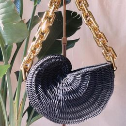 Shopping Bags Fashion Shell Bag Hand-Woven Rattan Weave Vintage Trendy One-Shoulder Handbag 2023 Shopper