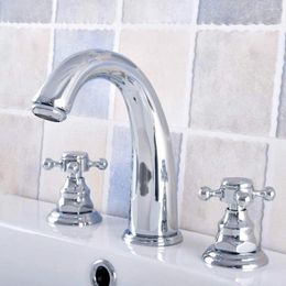 Bathroom Sink Faucets Double Handle Faucet Polished Chrome Basin Mixer Tap 3 Hole Two Nnf533