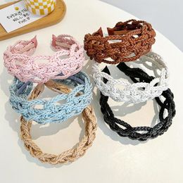 New Fashion Hairband For Women Wide Side Pu Leather Braided Headband Geometric Hollowed Turban Summer Hair Accessories