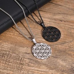 Pendant Necklaces Men's Geometry The Flowers Of Life Will Always Bloom Stainless Steel Hollow Pendants Jewelry Collar Gift