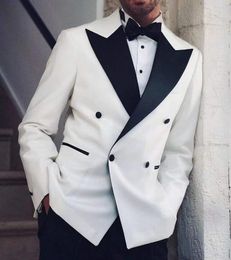 Men's Suits White Blazer Set Formal Costumes For Men Groom Wedding Dress Fashion Jackets Double Breasts Slim Fitted Sets Of 2 Pieces