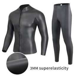Wetsuits Drysuits 3MM CR Neoprene Wetsuit Men Top Suit Glue Bonding High Elastic Surfing Winter Swim Snorkeling Quickdrying UV Protection Suit 230515