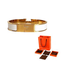 Classic Fashion Bracelet 18k Gold Bangle for Mens Enamel Men Womens Cuff Lover's 12MM Wide with Gift Bag ATQG
