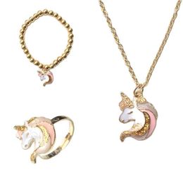 Necklace Earrings Set & PCs Combination Pony Pendant Cartoon Pattern Resin Cute Animal Shape Ring For Women Lobster Clip Party Jewelry