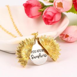 Pendant Necklaces Open Locket Sunflower Necklace You Are My Sunshine Daisy Women Girl Jewellery Accessories Gift Free Drop