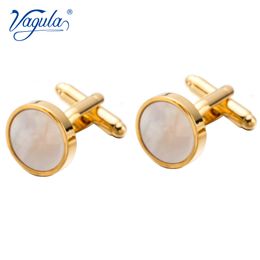 Classic Gold-Color Plated Mother Pearl Copper Men's Cuff link Luxury gift Party Wedding Suit Shirt Buttons Cufflinks 718