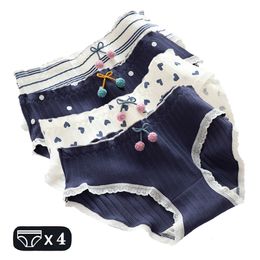 Women's Panties 4Pcs/Set Women's Panties Cotton Underwear Girls Briefs Sexy Lingerie Cute Print Dark Blue Underpants Plus Size Pantys 230516