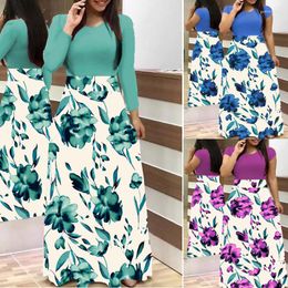 Casual Dresses 2023 Flower Print Colour Matching Long Sleeve Dress Women's Ropa Mujer Talla Grande Plus Size Clothing For Women Vestido