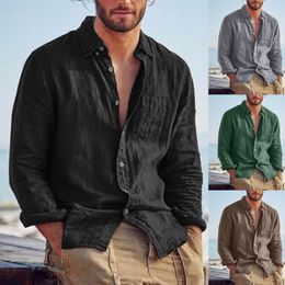 Men's Casual Shirts Summer Cotton Linen Shirt Men Casual Solid Colour Loose thin Long sleeve Shirts Men Blouses Beach shirt Streetwear 230516