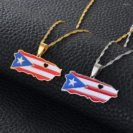 Pendant Necklaces Anniyo Heart Puerto Rico Map And Colour Flag Gold Color/Silver PR Ricans Jewellery Gifts #165521