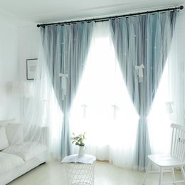 Curtain Modern Style Star-striped Morandi Double-layer Curtains For Bedroom Livingroom Gauze Children And Girls Tulle Home Custom