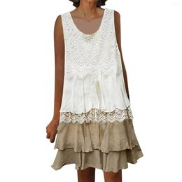Casual Dresses Summer Ladies Short Sleeveless Dress Lace Stitching Hollow Fashion For Young Womens