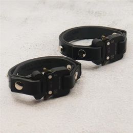 Link Bracelets Black 1017 ALYX 9SM Metal Bar Bracelet Men Women 1:1 High Quality Polished Leather Snap Buckle Wristband