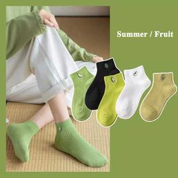 Socks Hosiery 5 Pack Ankle Cotton Socks for Women Pattern Cute Fruit Bear Letter Summer Spring Autumn Thin Beige Sock Black Soft Heel Mats P230516