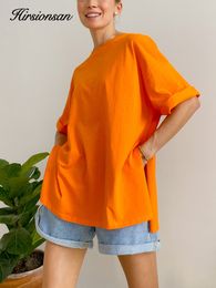 Women's T-Shirt Hirsionsan Summer Oversized Cotton T Shirt Women Loose Solid Split Tees Casual Basic Tshirt Short Sleeves Female Tops 230516