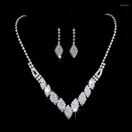 Necklace Earrings Set Classic Female White Crystal Jewellery Charm Silver Colour Dangle For Women Cute Bride Leaf Zircon Chain