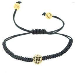 Charm Bracelets Brand Fashion 10mm Micro Pave Black CZ Beads Handmade Braiding Macrame Bracelet Fit Men And Women Jewelry Gift