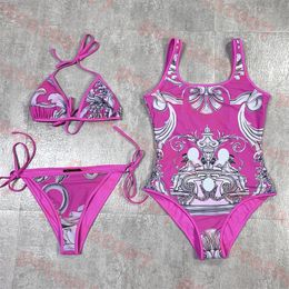 Pink Vintage Bikini Designer Pattern Swimwear Womens One Piece Swimsuit Fashion Split Swimwear For Women