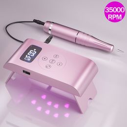 Nail Manicure Set 2 in 1 35000RPM Rechargeable Machine UV Lamp Dryer Drill Electric File LED Display 230515