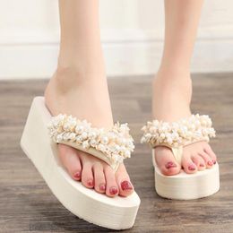 Slippers Comemore Women Summer Platform Wedge Sandals Wedges White Crystal Shoe 2023 Women's Flip Flops Beach Shoes