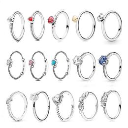 925 libras Silver New Fashion Charm Original Pandora Ring, Silver Ring, Sparkling Crown Style Angel Wings Temperamental Casal Ting