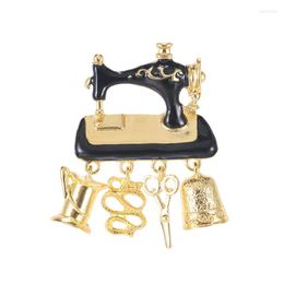 Brooches Personalized Style Black Enamel Sewing Machine For Women Tailor Fashion Gold Color Cute Brooch Pin Good Gift Jewelry