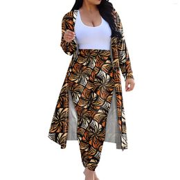 Women's Two Piece Pants HYCOOL Fashion Fall 2pcs Pant Set Women Samoa Polynesian Tribal Print Matching Outfits Long Sleeve Cardigan High