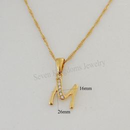 Pendant Necklaces YELLOW GOLD PLATED 18" NECKLACE&LETTER M SMALL INITIALS WITH CZ STONES PENDANT/