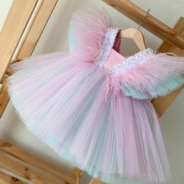 Girl Dresses Colorful Party Gowns Sequin Cute Puffy Wedding Girls Wear Flower Dress 2023 Children Princess First Skirts