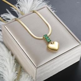 Pendant Necklaces Vintage 18 K Love Heart Necklace Luxury Green Cubic Zirconia Stainless Steel Gold Plated Wholesale Women Jewelry Gift