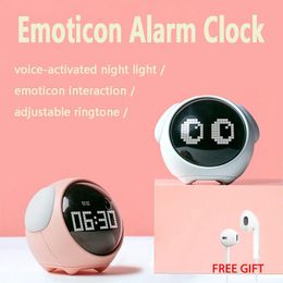 Accessories Alarm Clock New Multi Function Digital LED Cute Expression Voice Controlled Light Bedside Thermometer For Home