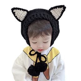 Beanies Beanie/Skull Caps Knit Crochet Girl Boy Hat Ear Protection Beanie Cartoon Baby Cap Warm Outdoor Wear Thickening Vintage Toddler