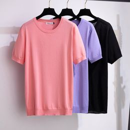 Women's T-Shirt 170Kg 7XL Plus Size Women's Summer Ice Silk Knitted Top Bust 160 Loose Short-Sleeved T-Shirt 2XL 3XL 4XL 5XL 6XL 7XL 6Colors 230516