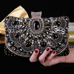 Evening Bags Beaded Women Day Clutch Black Colour Diamonds Party Wedding Shoulder Chain Rhinestones Embroidery Purse 230427