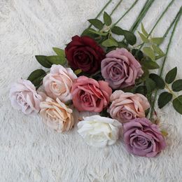 Decorative Flowers 1Pcs Rose Artificial Retro Silk Home Decor Fake White Faux Vintage Wedding Decoration