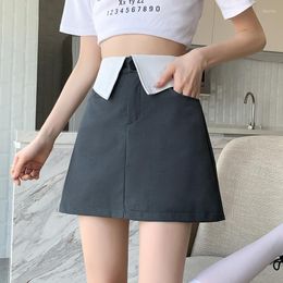 Skirts Y2k Women's Skirt Gray Patchwork High Waisted Mini Korean Fashion Office Ladies Slim For Women Summer