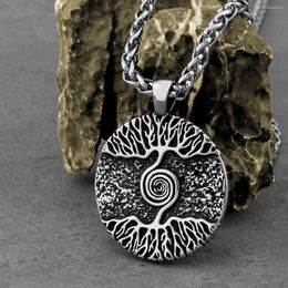 Pendant Necklaces Vintage Nordic Vikings Tree Of Life Necklace Stainless Steel Men's Odin Symbol Amulet Statement Fashion Jewellery