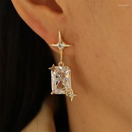 Dangle Earrings 2023 Star Zircon Designer Shiny Light Luxury Eight-Pointed Square Glass Rhinestone Jewelry