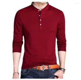 Men's T Shirts Boys Spring Long Sleeve Red Tshirt Stand Collar Button T-shirt Slim Fit Tee Tops Plus Size Shirt 4xl Man Vintage