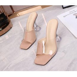 Slippers 2023 Summer Ladies Peep Toe Transparent High Heels Clear Crystal Slides Mules Female Sandals Siez 43 Women Shoes