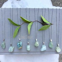 Pendant Necklaces NM36626 Natural Gemstone Aquamarine Free Form Nugget Chain Necklace Silver Plated Boho Bohemian Jewellery