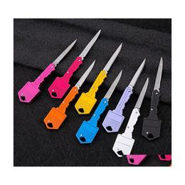 Keychains Lanyards Self Defence Designer Knife Keychain Mini Pocket Knives Stainless Folding Key Chain Outdoor Cam Hunting Tactica Dhsvr